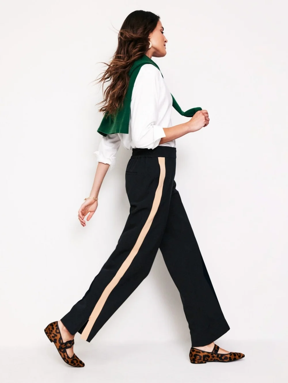 Boden Side Stripe Wide Leg Pull On Pants Black/Camel Tan Women's 8R